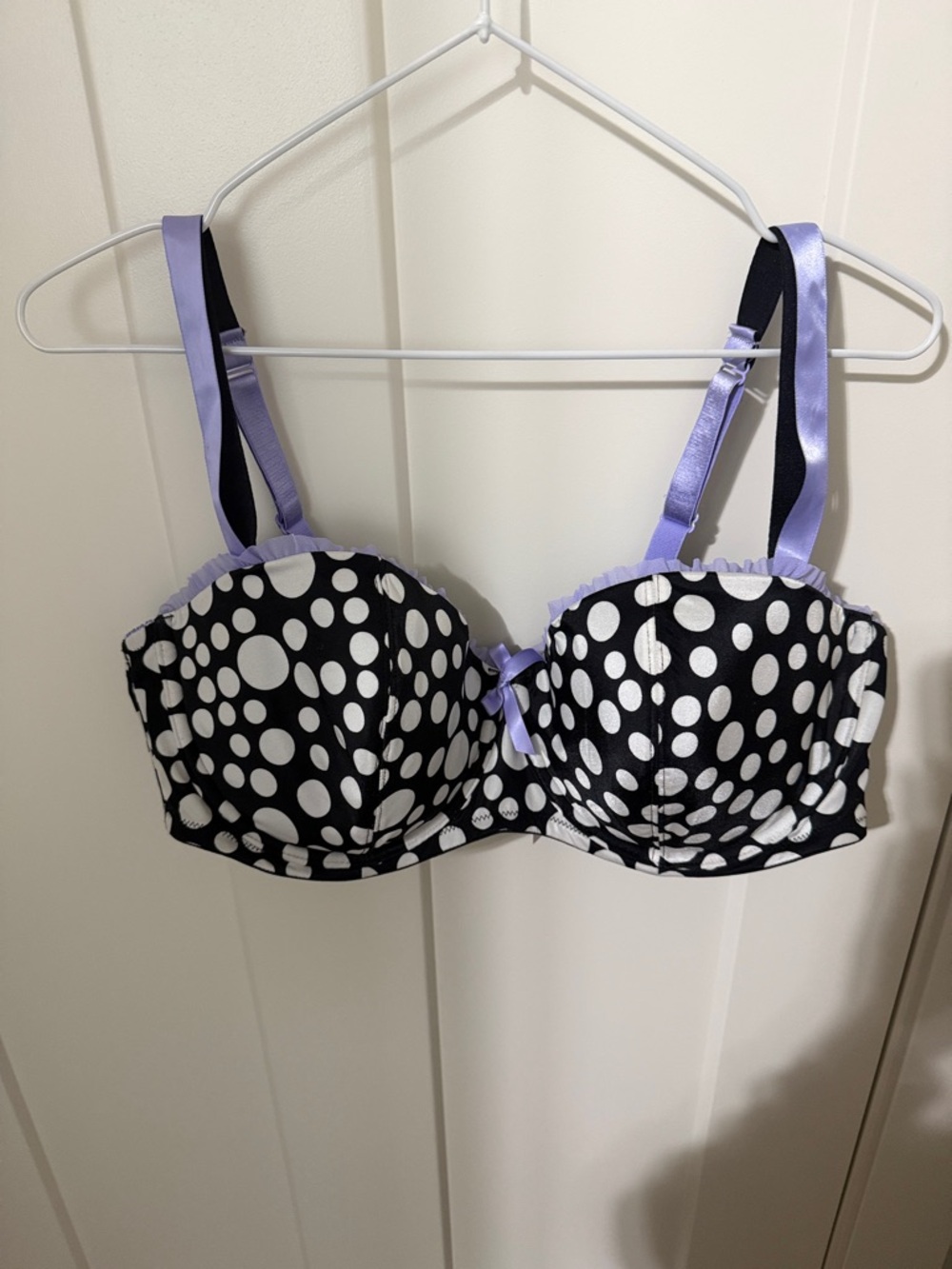 NWOT Cacique Black & Lavender Polka Dot Underwire Bra